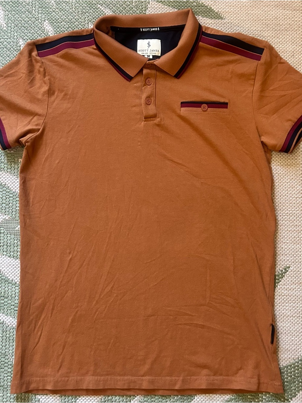 Scott James Slim-Fit Polo in Rust with Burgundy and Black Trim size M